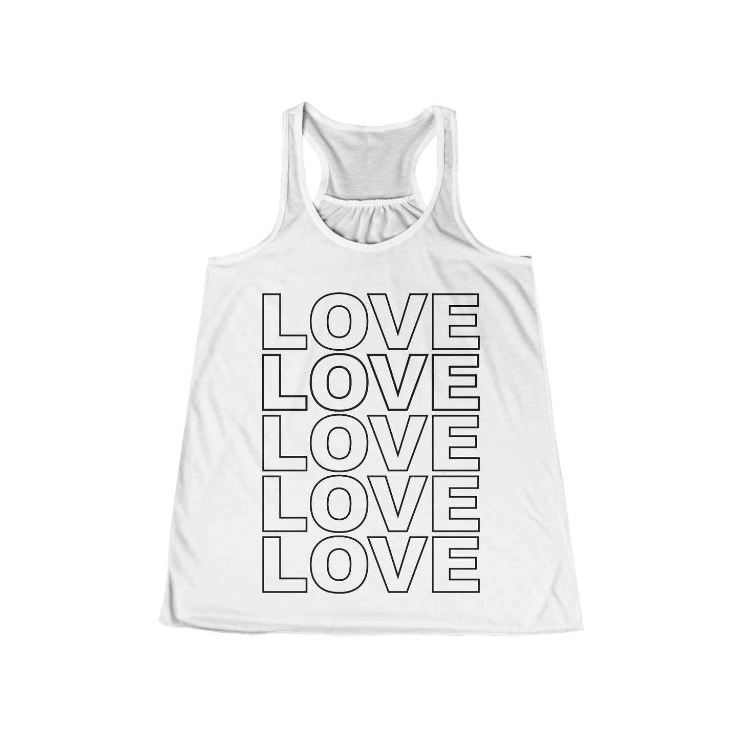 Love Stack Flowy Racerback Tank Black on White