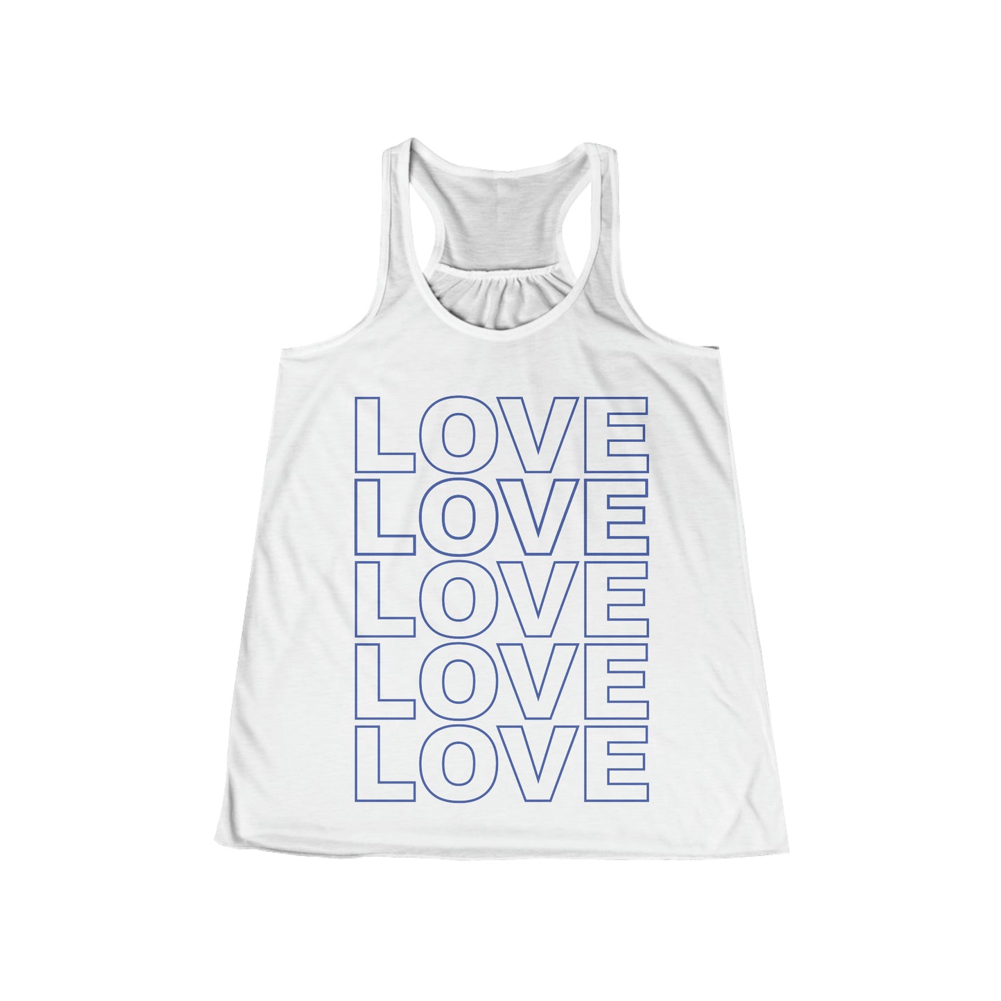 Love Stack Flowy Racerback Tank Blue on White