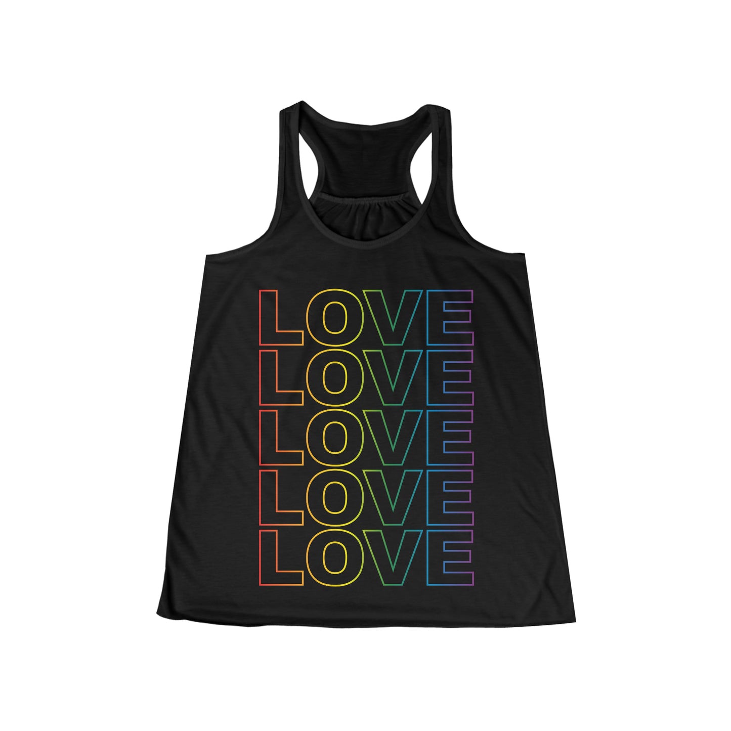 Love Stack Flowy Racerback Tank Rainbow on Black