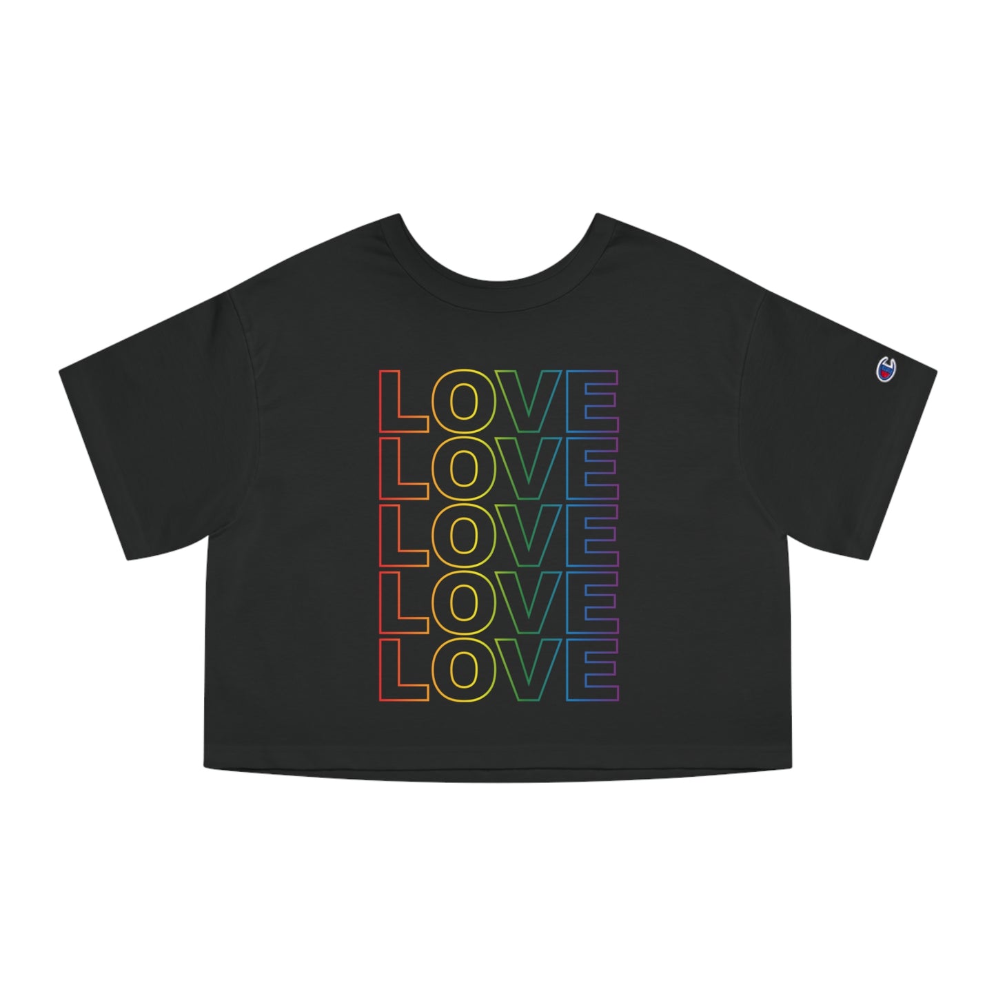 Love Stack Womens Crop Top in Rainbow on Black