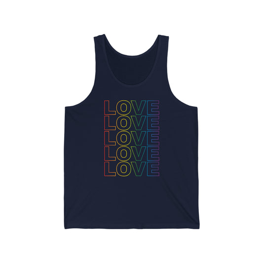 LOVE Unisex Tank Top in Rainbow on Navy - Social Justice Apparel by Live Love Be Peace