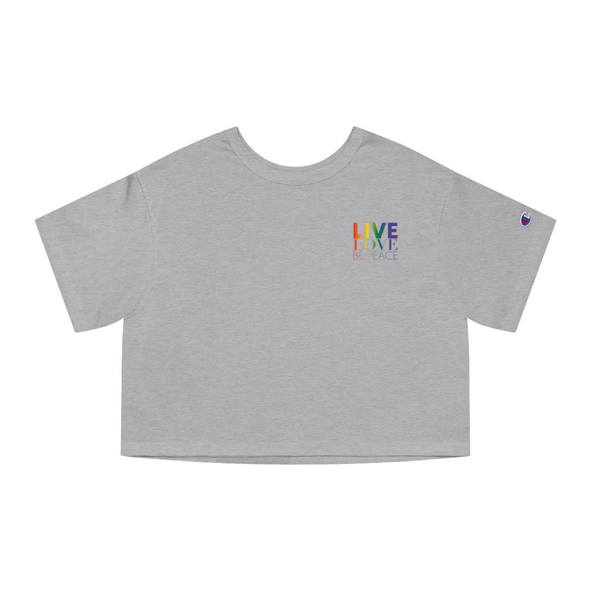 Pride and Live Love Be Peace and Resist Crop Top in Rainbow on Grey Front 