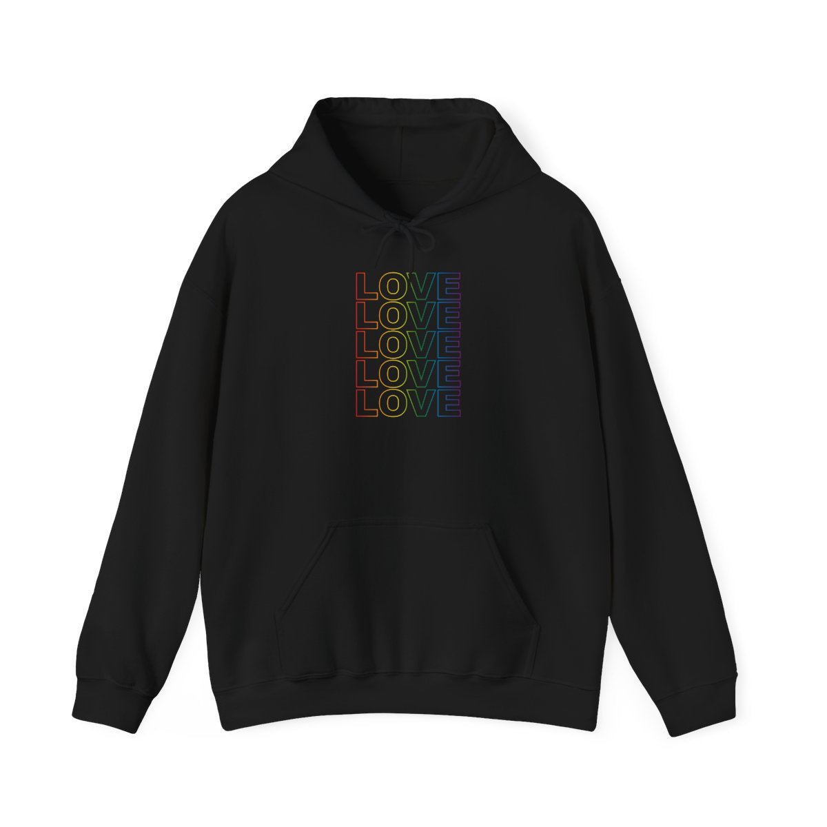 Pride Love Stack Rainbow on Black Unisex Hoodie