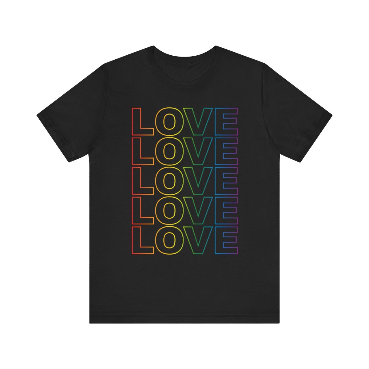 PRIDE Love Stack Unisex Tee in Rainbow on Black