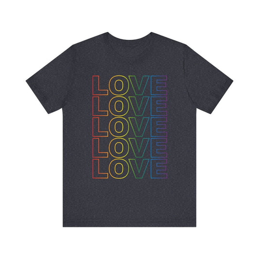 PRIDE Love Stack Unisex Tee in Rainbow on Navy