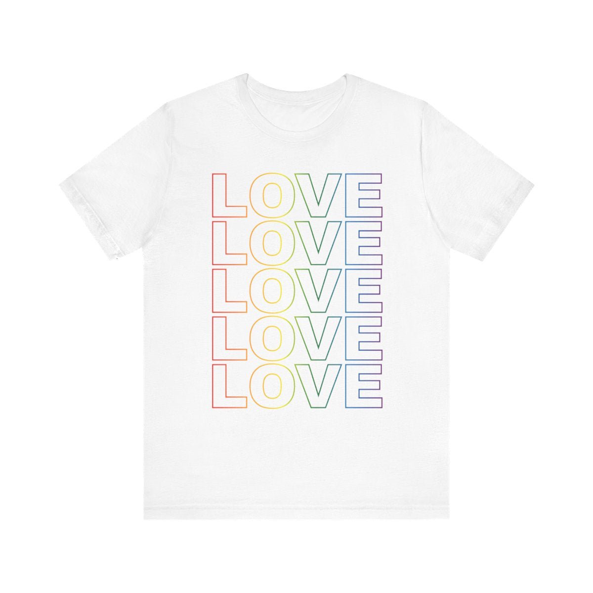 PRIDE Love Stack Unisex Tee in Rainbow on White