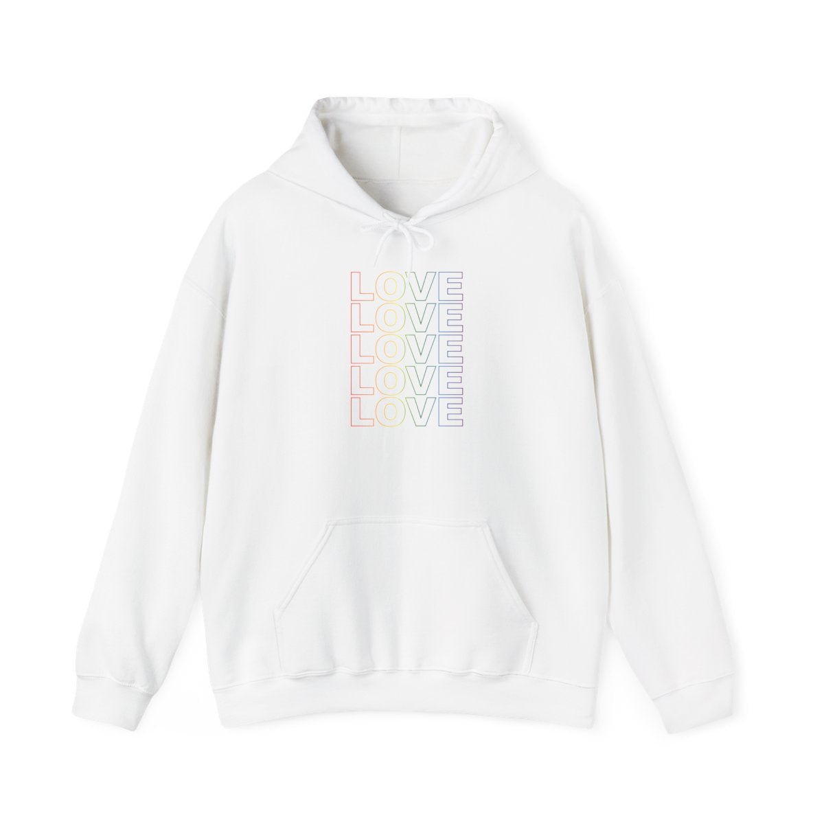 Pride Rainbow on White Love Stack Unisex Hoodie