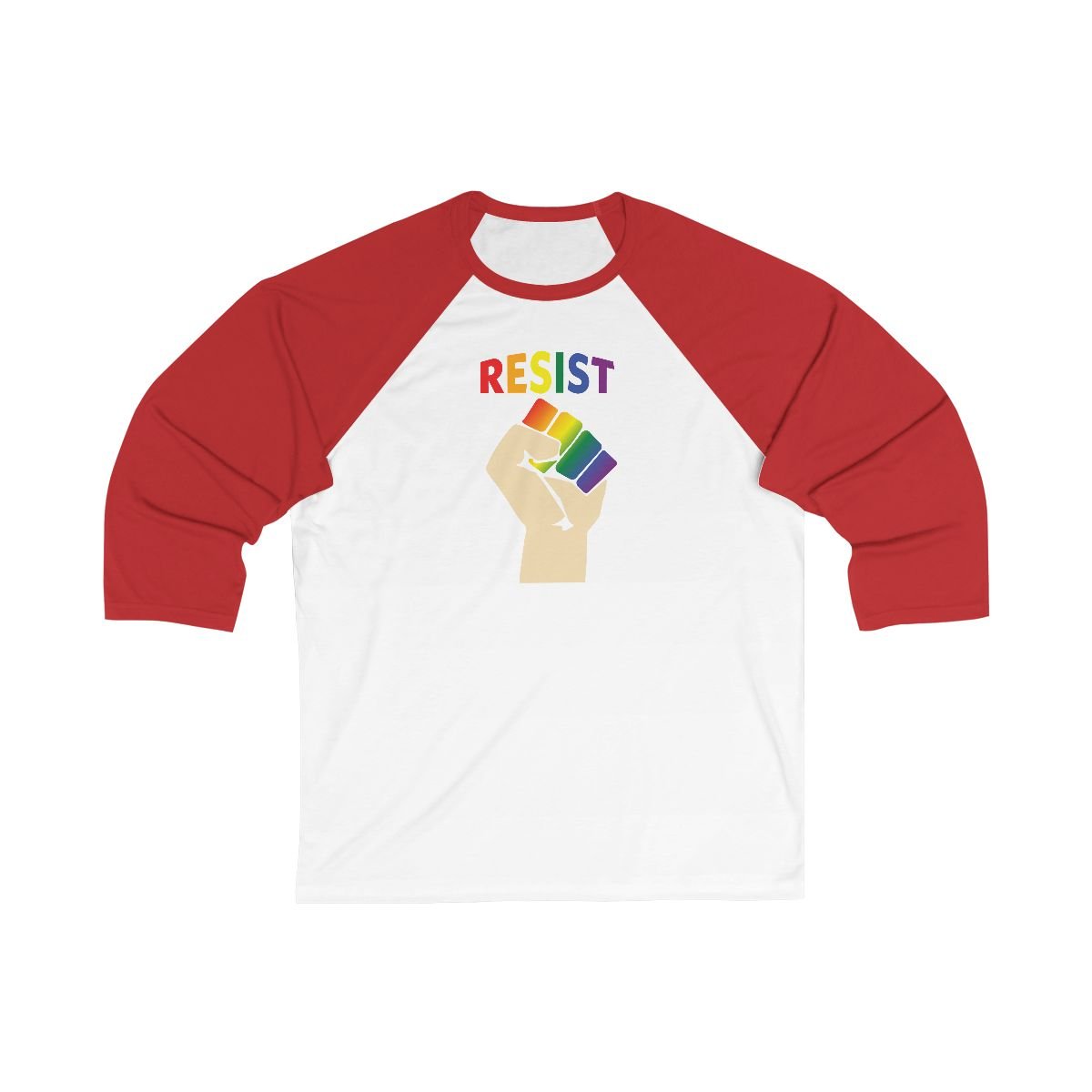 Pride Resist 3/4 Baseball Tee in Rainbow on Red