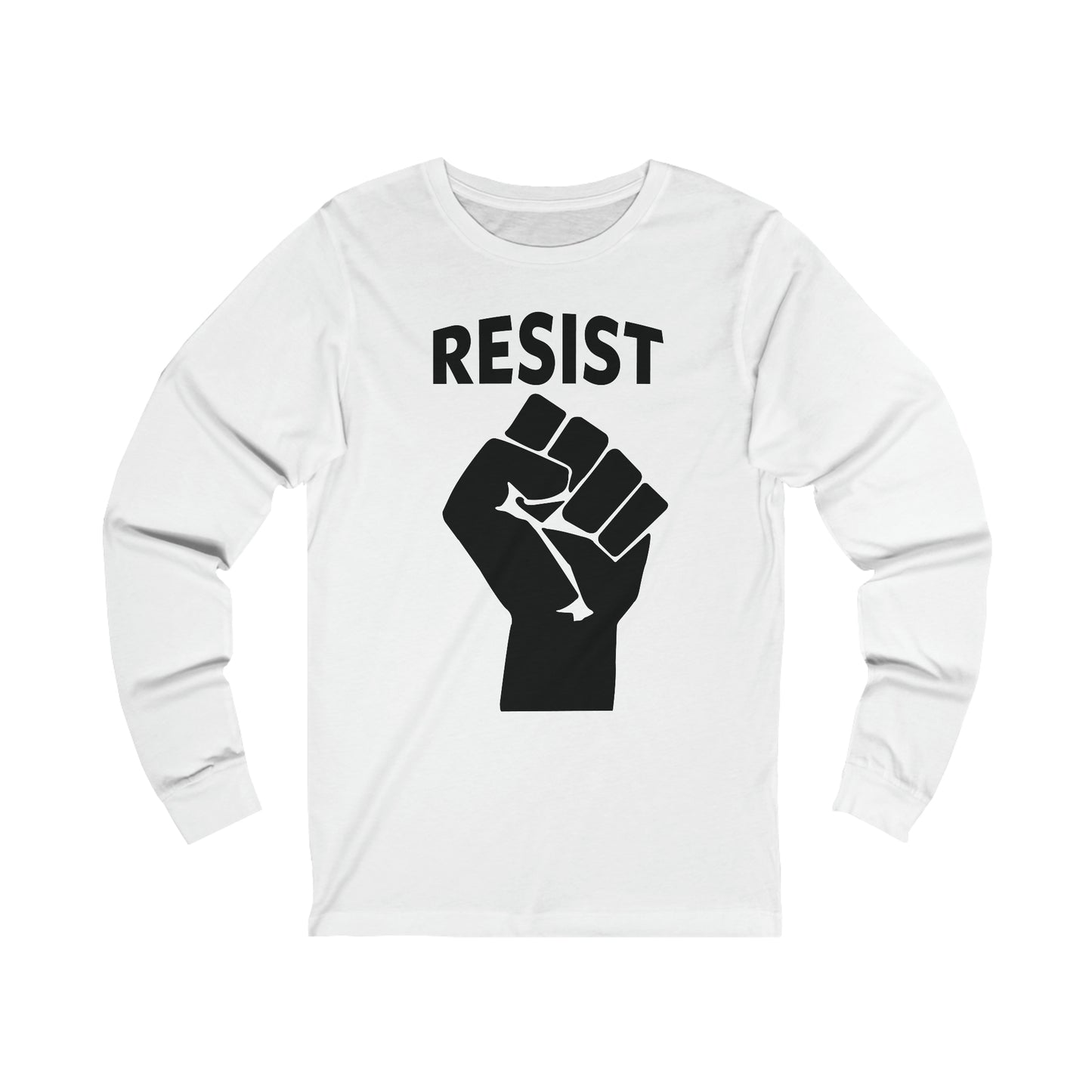 'RESIST' Long Sleeve T-Shirt, Black on White.