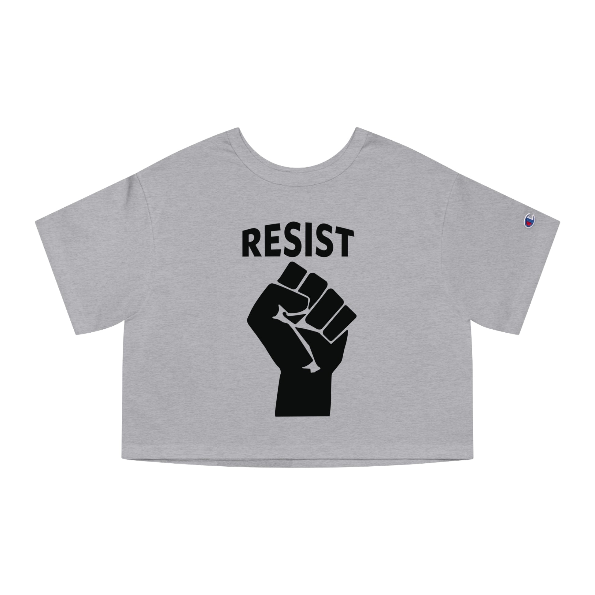 'RESIST' Women's Crop Top in Black on Grey.