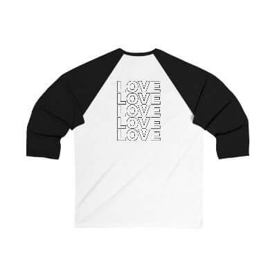 Unisex 3/4 Sleeve Baseball Tee - Live Love Be Peace & Love Stack