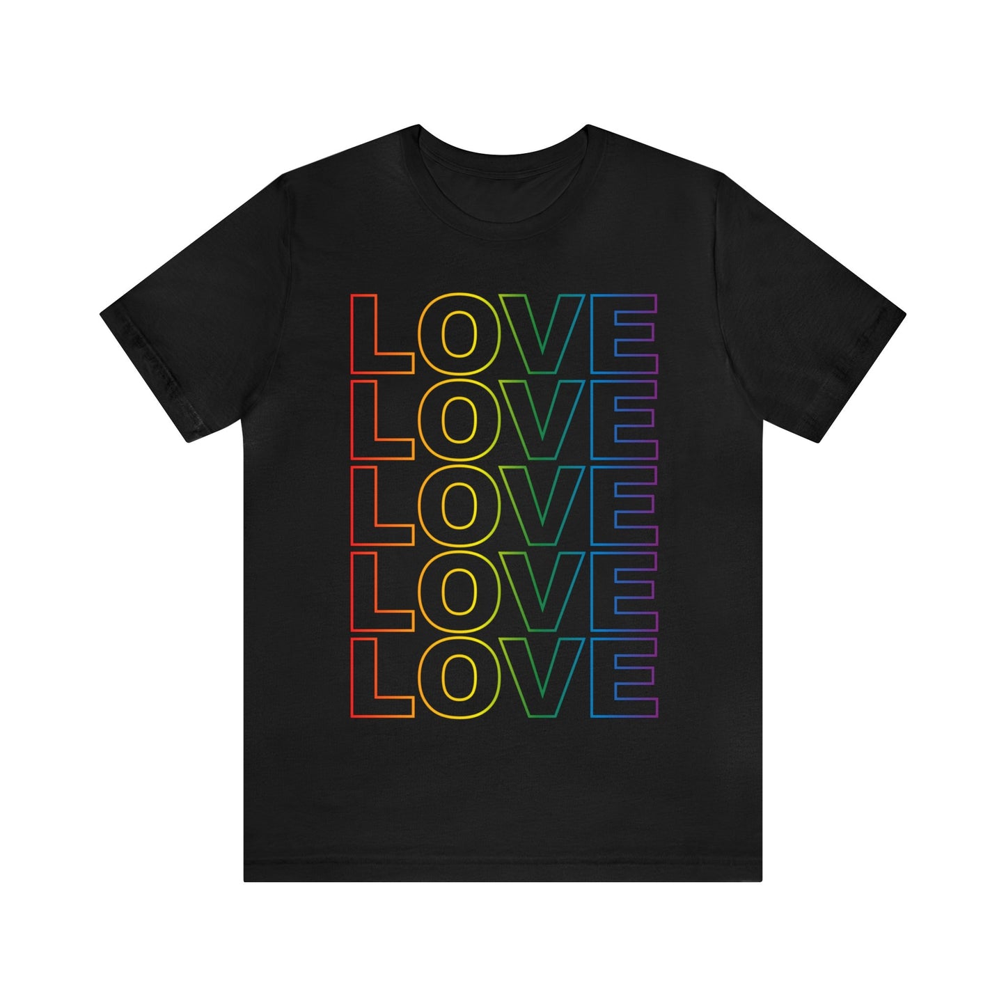 Unisex 'LOVE' Stack Rainbow on Black.