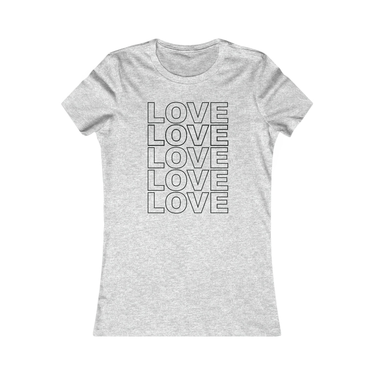 Womens Love Stack Tee Black on Heather Grey.