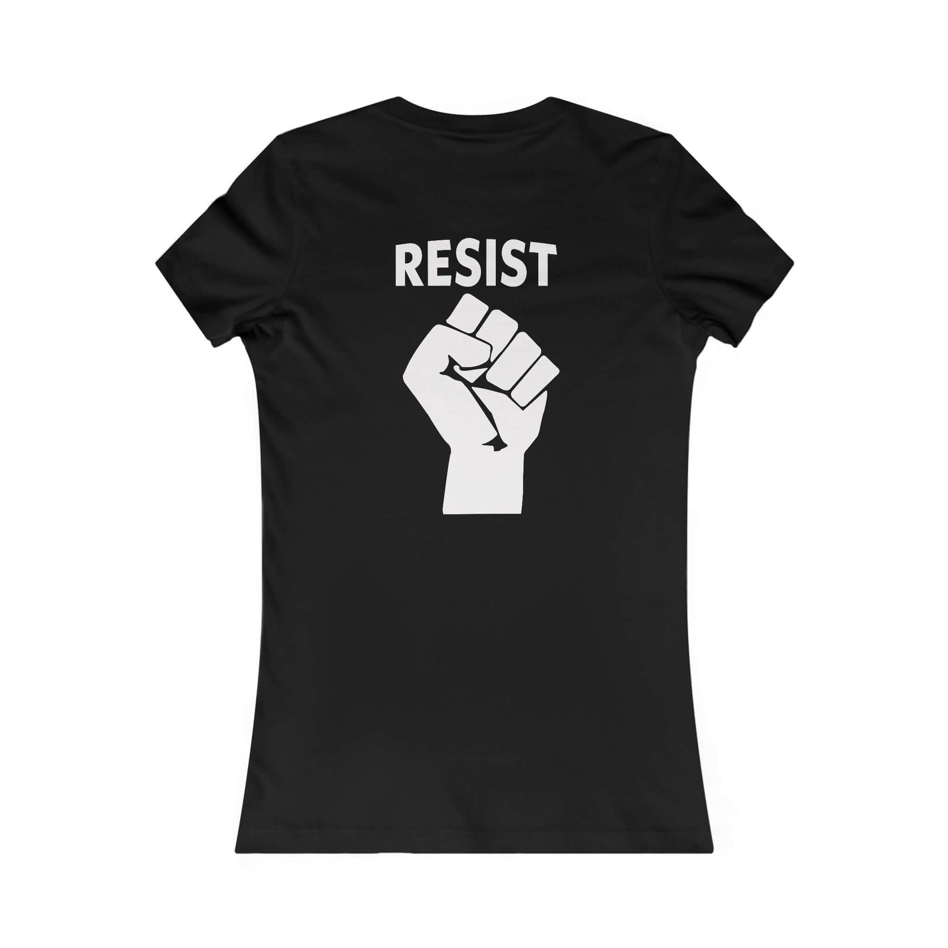 Women's Social Justice T-Shirt in White on Black Back.