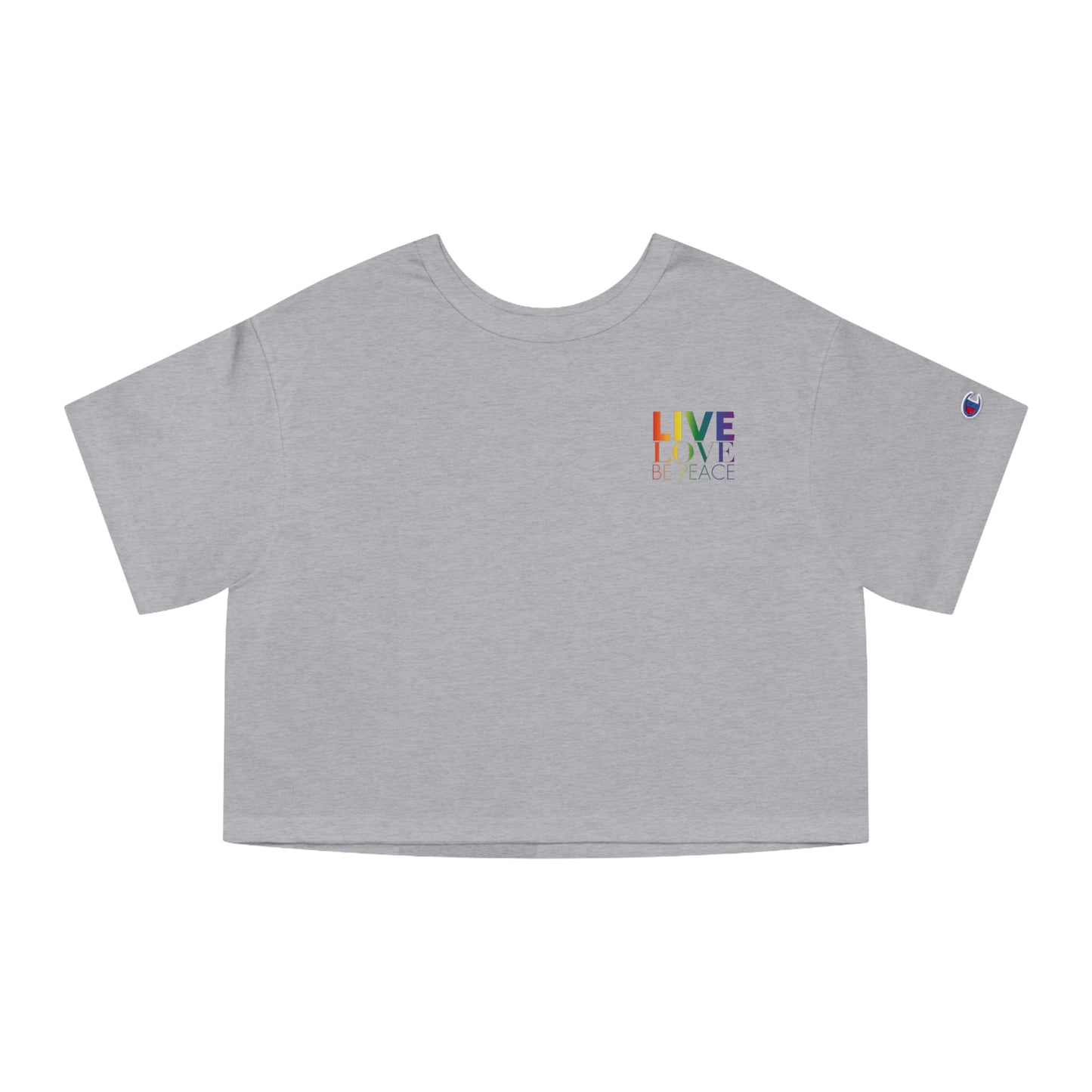 Live Love be Peace Resist Crop Top T-shirt in Rainbow on Grey Front