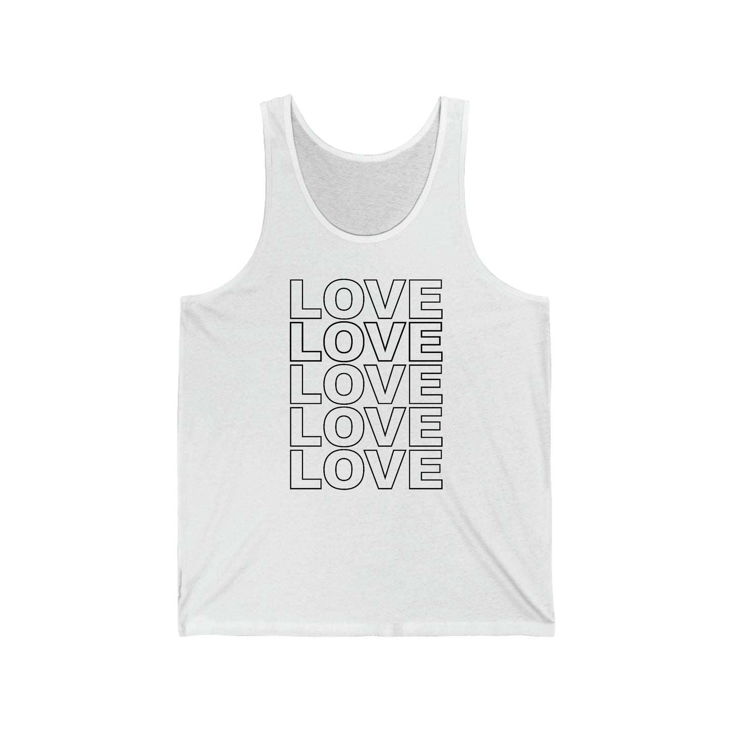 LOVE Unisex Tank Top in Black on White - Social Justice Apparel by Live Love Be Peace