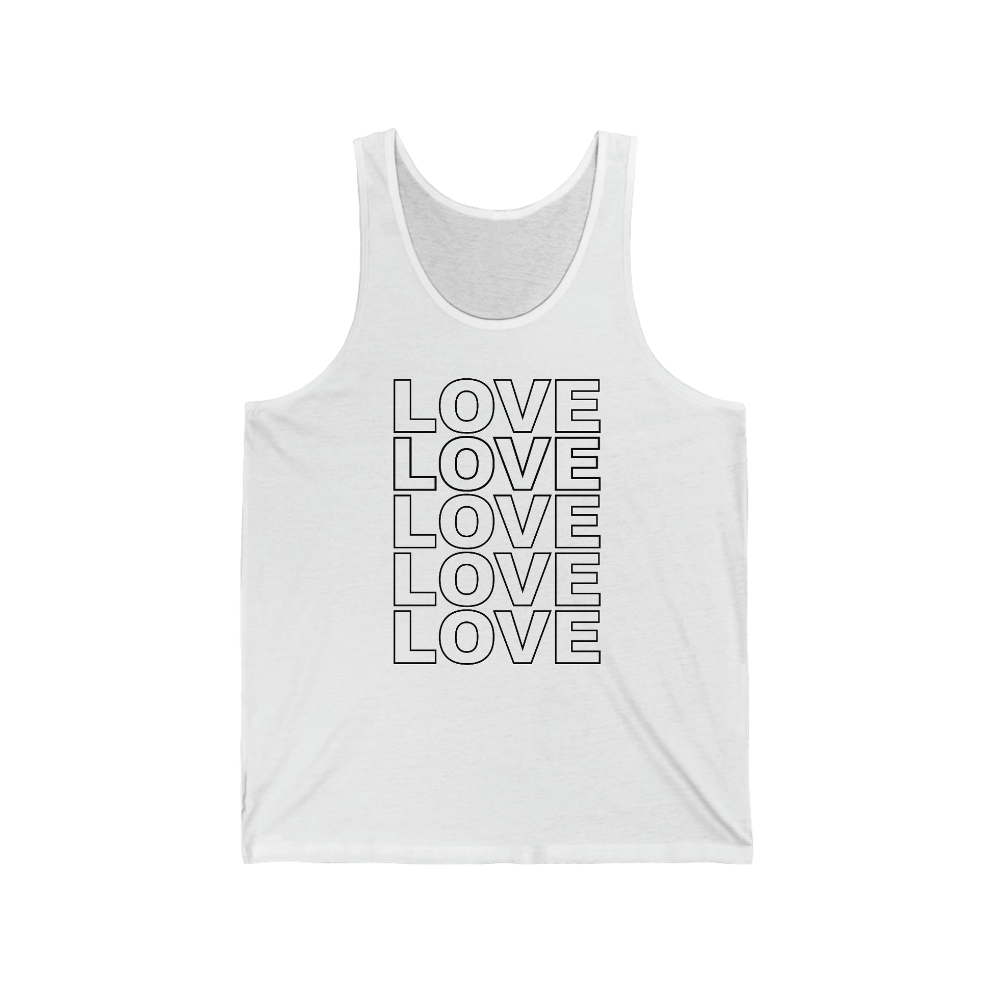 LOVE Unisex Tank Top in Black on White - Social Justice Apparel by Live Love Be Peace