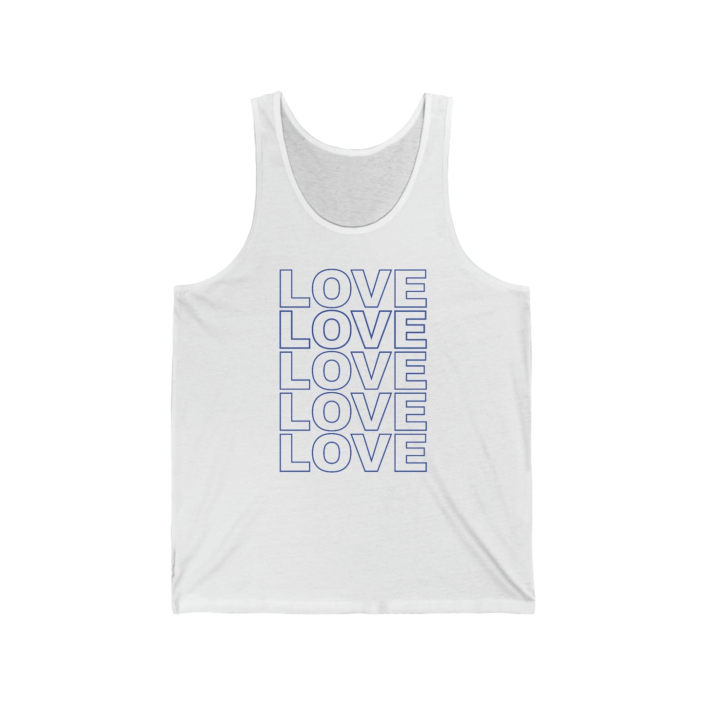 LOVE Unisex Tank Top in Blue on White - Social Justice Apparel by Live Love Be Peace