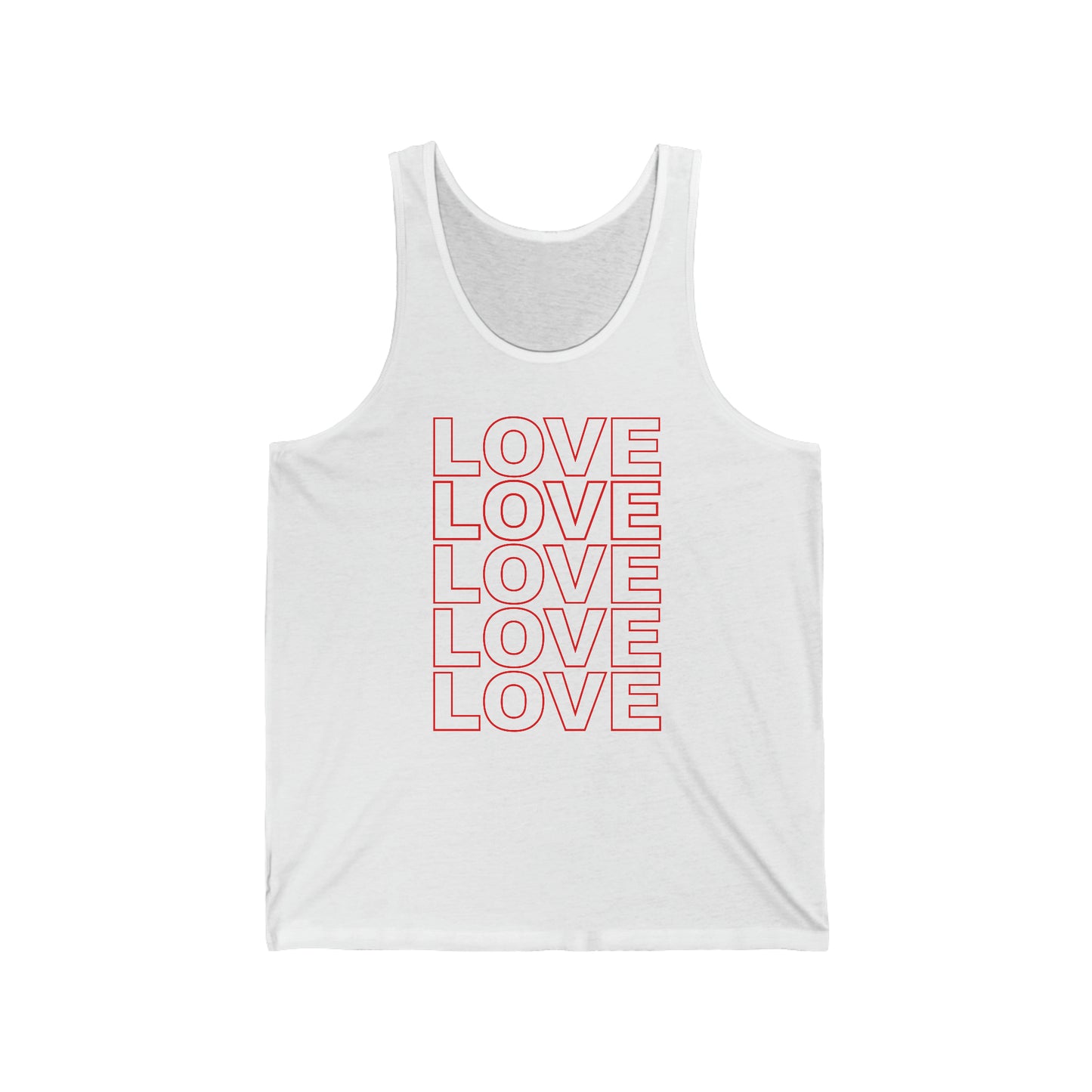 LOVE Unisex Tank Top in Red on White - Social Justice Apparel by Live Love Be Peace