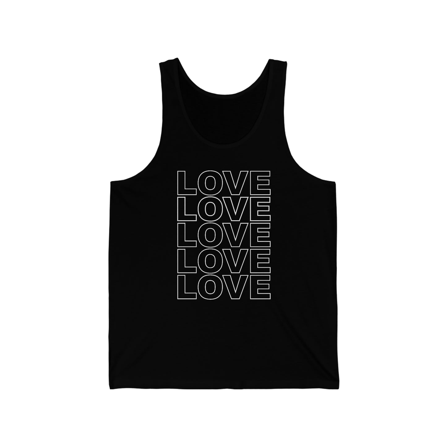 LOVE Unisex Tank Top in White on Black - Social Justice Apparel by Live Love Be Peace