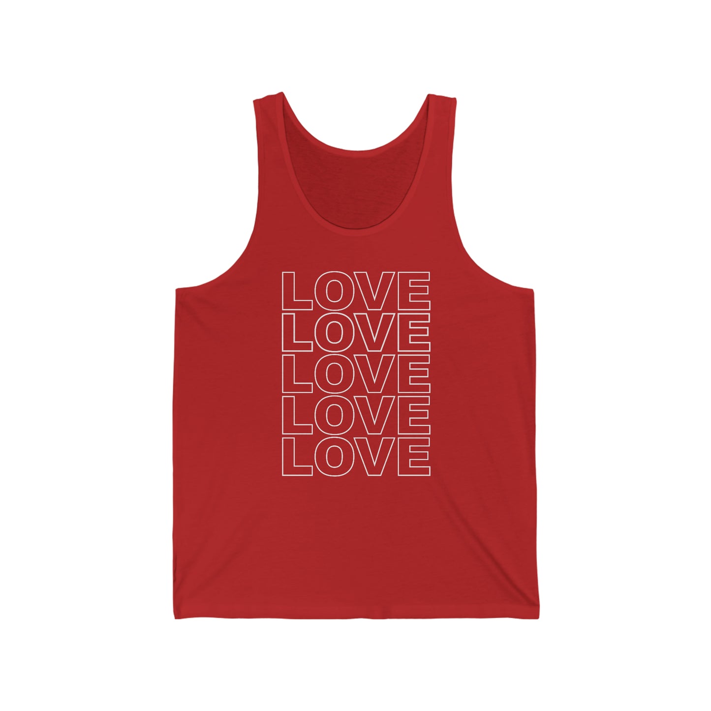 LOVE Unisex Tank Top in White on Red - Social Justice Apparel by Live Love Be Peace