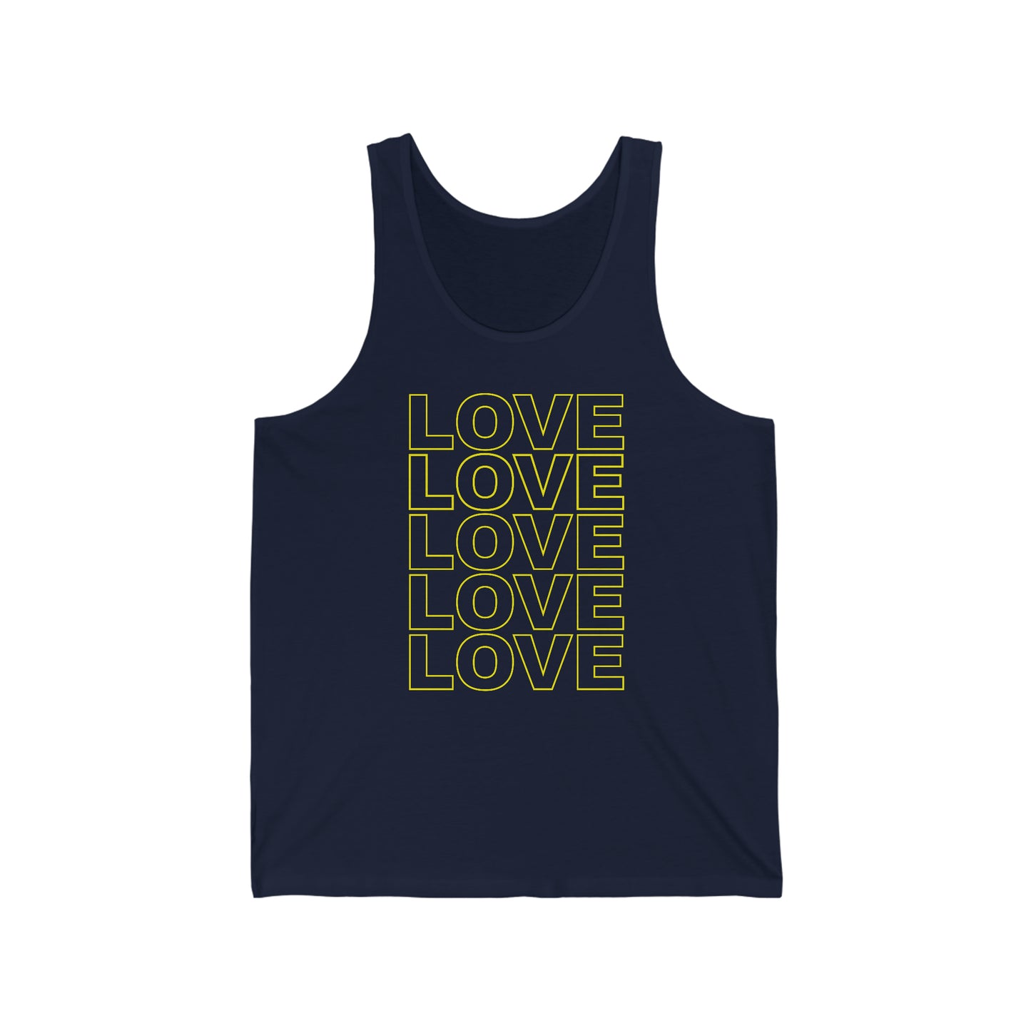 LOVE Unisex Tank Top in Yellow on Navy - Social Justice Apparel by Live Love Be Peace