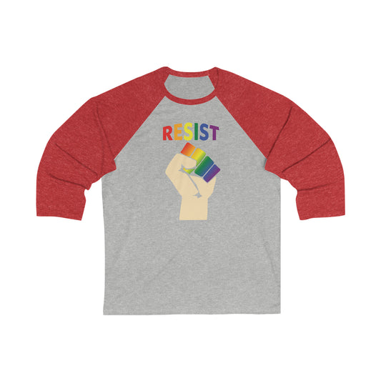 Join the Resistance with our 'RESIST' Unisex 3/4 Baseball Tee in Rainbow on Grey/Red