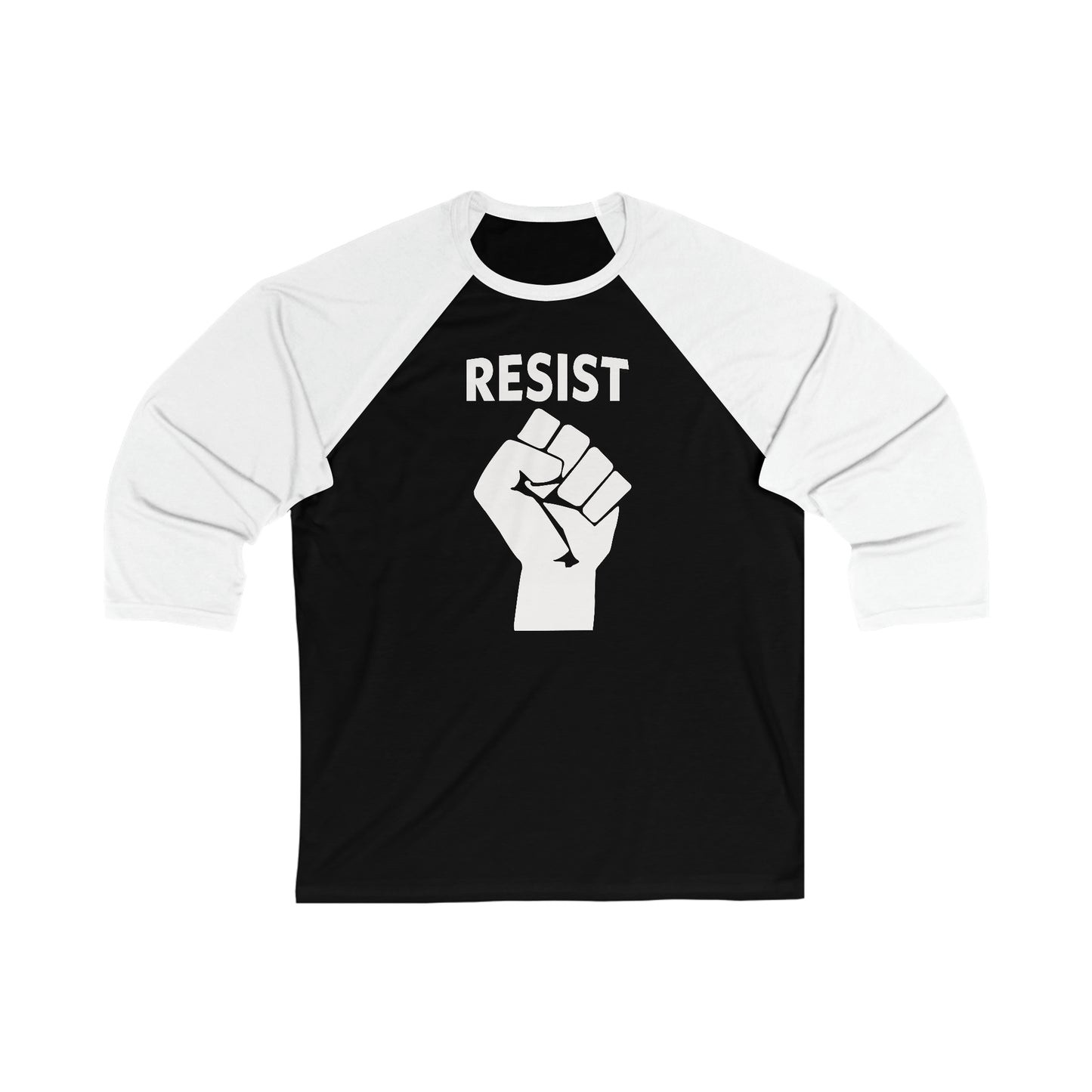 Join the Resistance with our 'RESIST' Unisex 3/4 Baseball Tee in White on Black/White